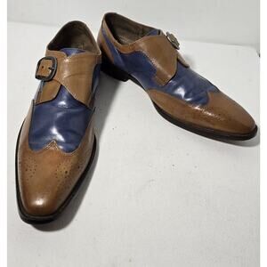 Fratelli Footwear Mens Tan/Blue Leather Wingtip Monk Strap Dress Shoes Sz US 9.5